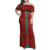 Turkmenistan Traditional Carpet Pattern Family Matching Off Shoulder Maxi Dress and Hawaiian Shirt with National Flag