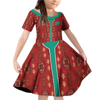 Turkmenistan Traditional Carpet Pattern Family Matching Off Shoulder Short Dress and Hawaiian Shirt with National Flag