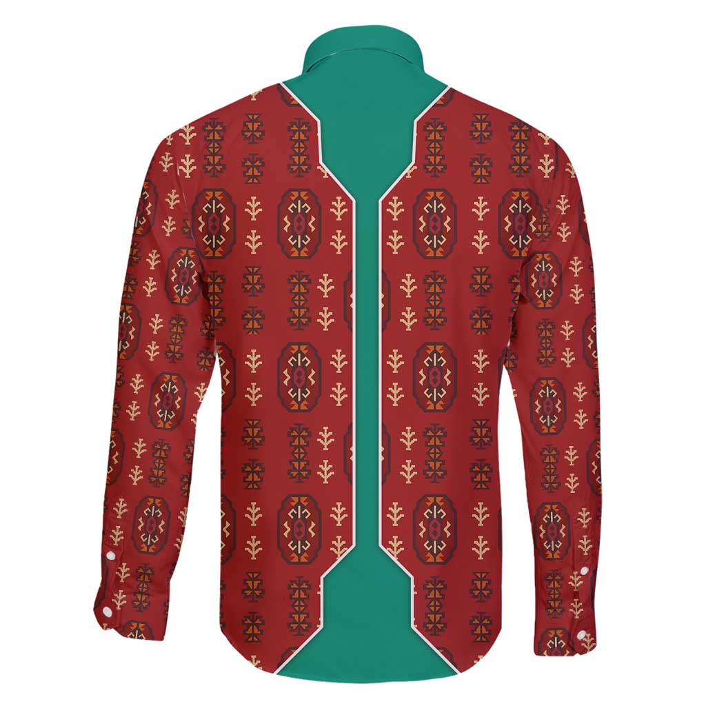 Turkmenistan Traditional Carpet Pattern Family Matching Off Shoulder Short Dress and Hawaiian Shirt with National Flag