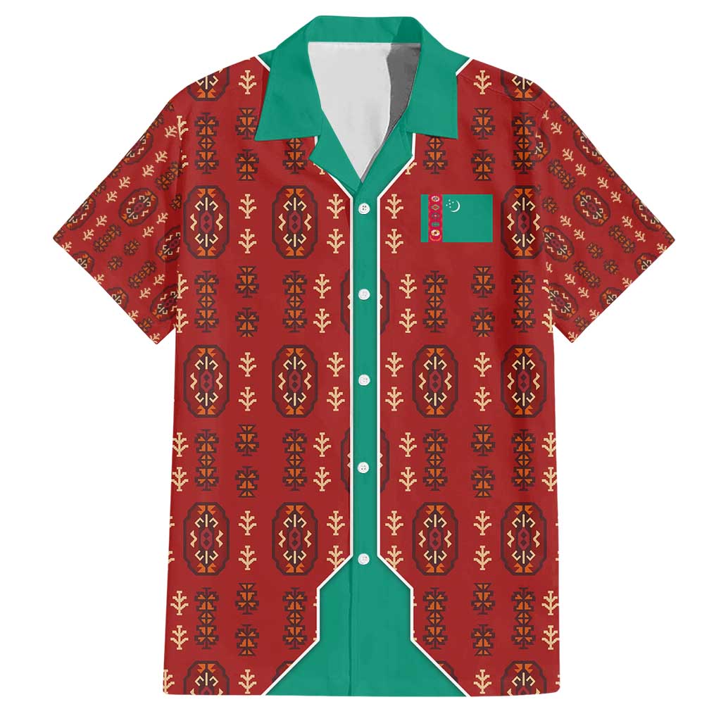 Turkmenistan Traditional Carpet Pattern Family Matching Short Sleeve Bodycon Dress and Hawaiian Shirt with National Flag