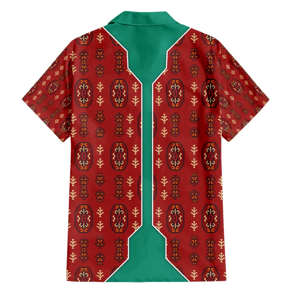 Turkmenistan Traditional Carpet Pattern Family Matching Short Sleeve Bodycon Dress and Hawaiian Shirt with National Flag