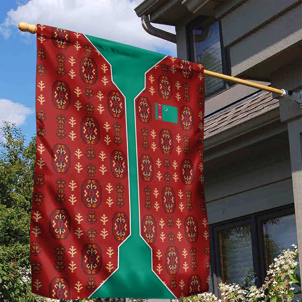 Turkmenistan Traditional Carpet Pattern Garden Flag with National Flag