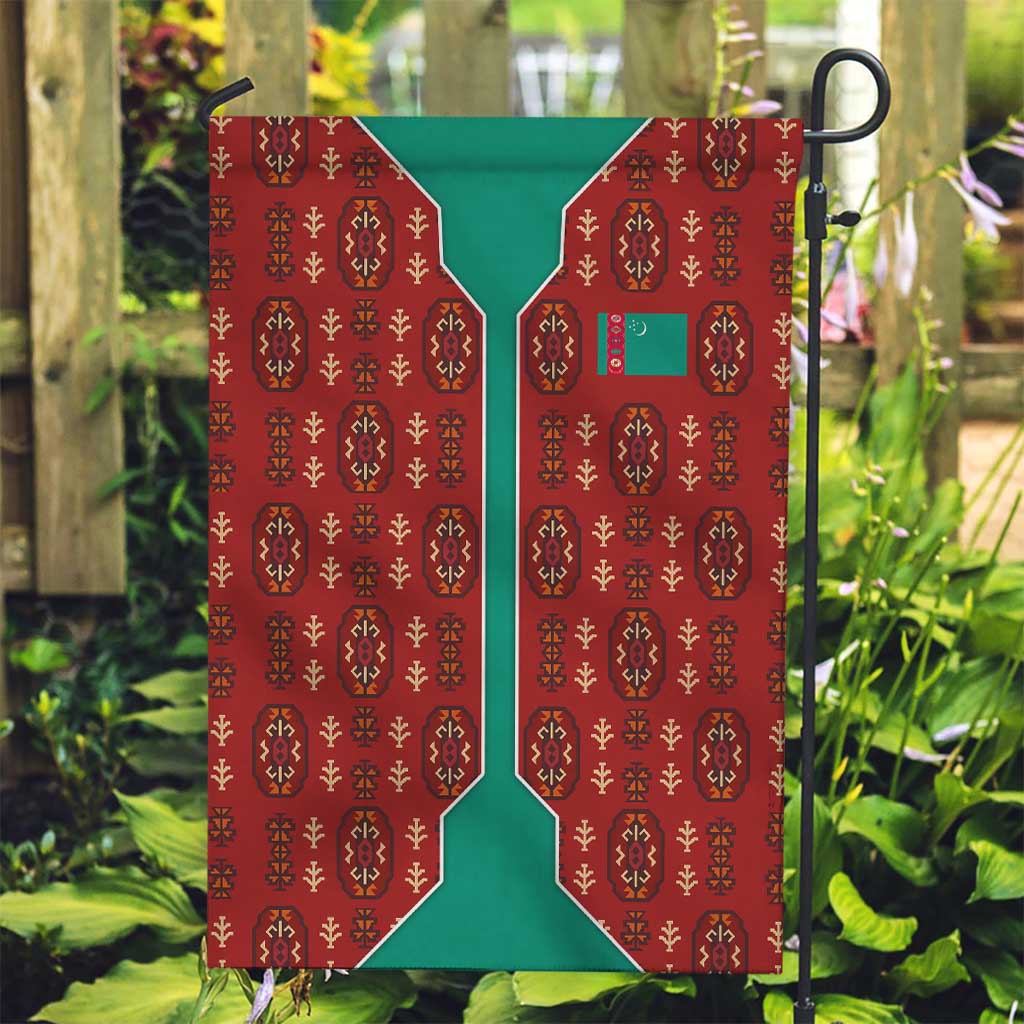 Turkmenistan Traditional Carpet Pattern Garden Flag with National Flag