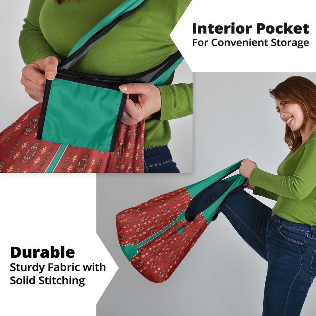 Turkmenistan Traditional Carpet Pattern Grocery Bag with National Flag