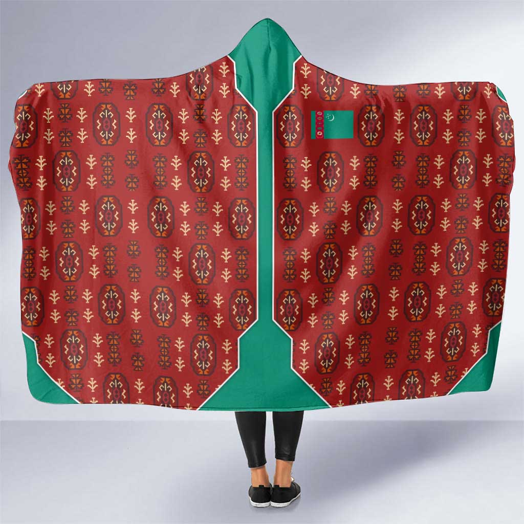 Turkmenistan Traditional Carpet Pattern Hooded Blanket with National Flag