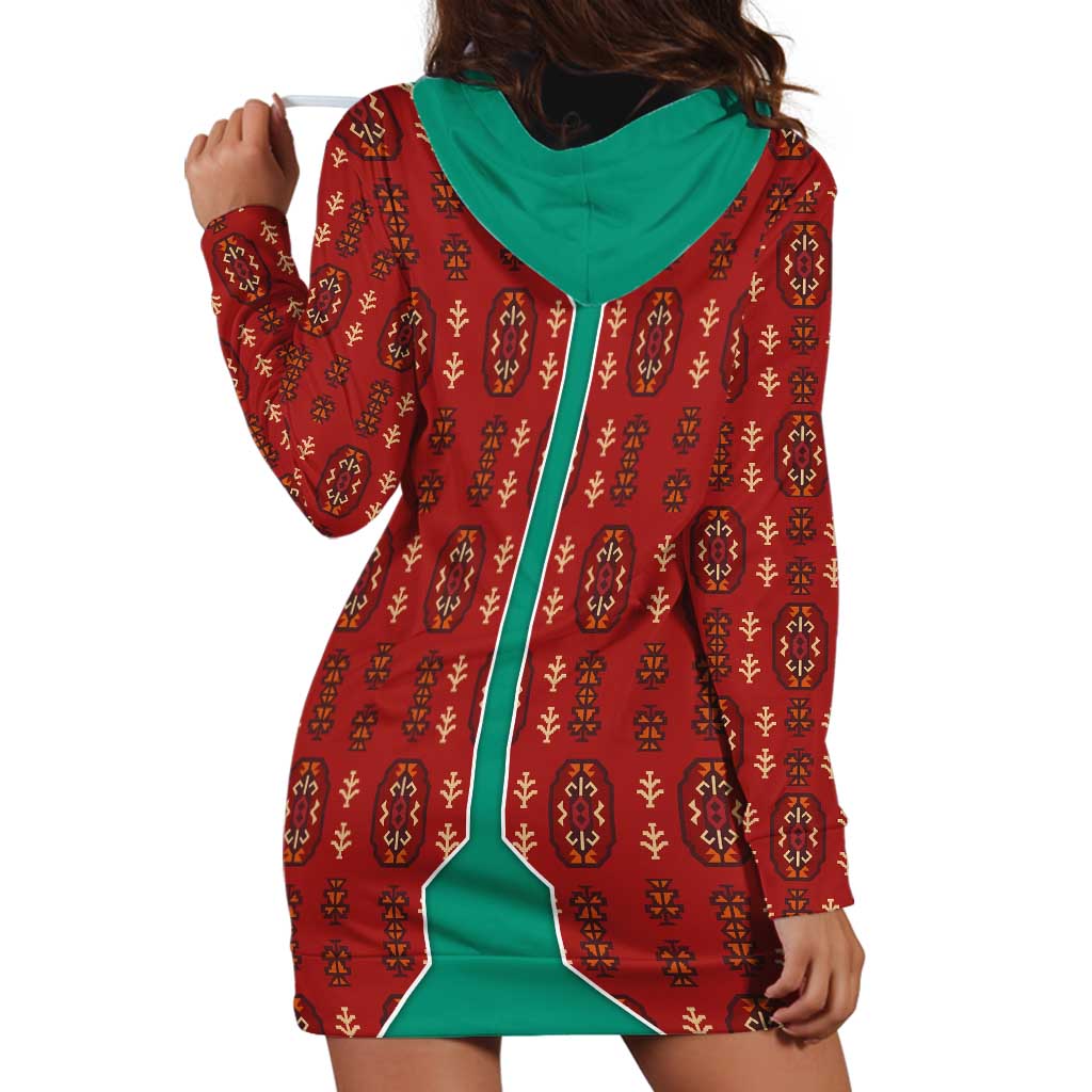 Turkmenistan Traditional Carpet Pattern Hoodie Dress with National Flag