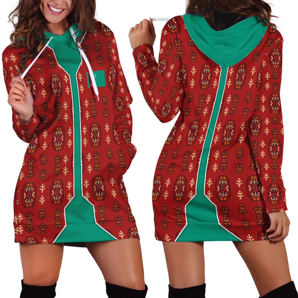 Turkmenistan Traditional Carpet Pattern Hoodie Dress with National Flag