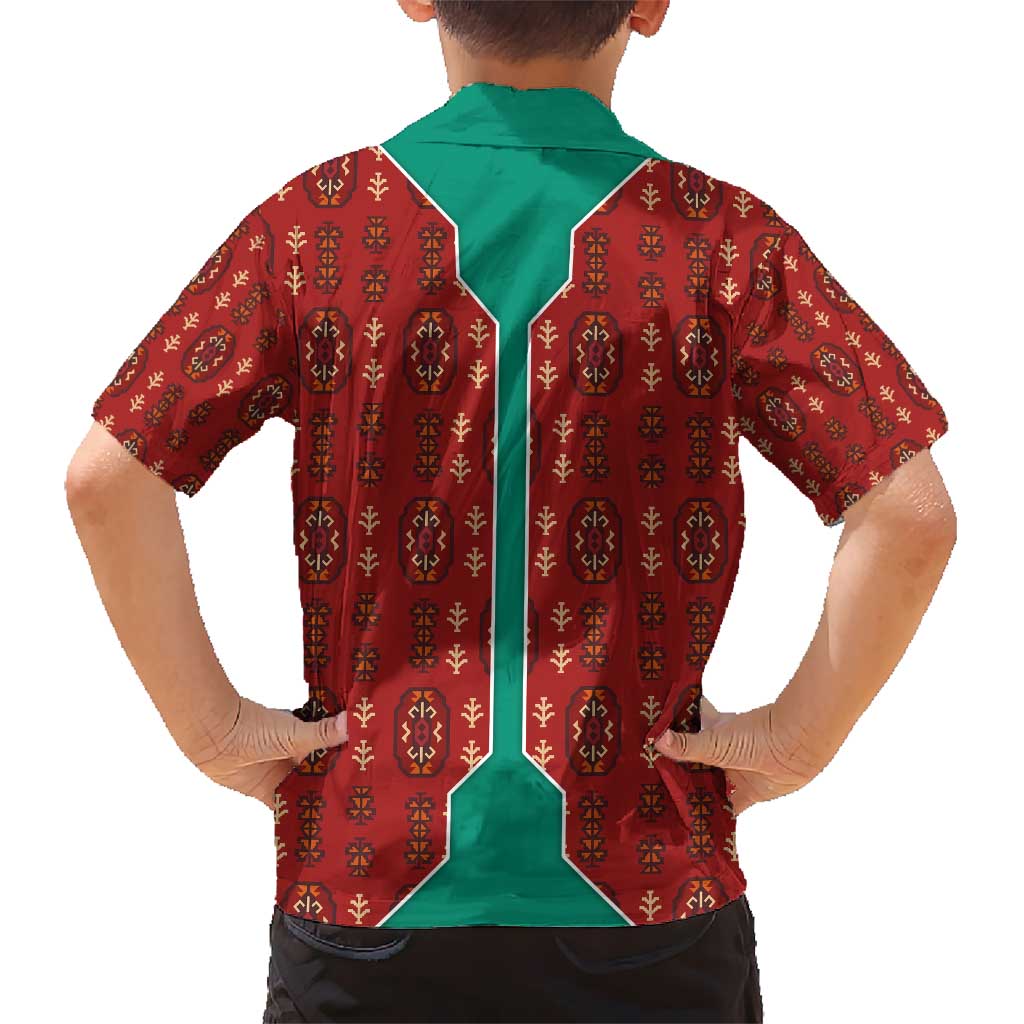 Turkmenistan Traditional Carpet Pattern Kid Hawaiian Shirt with National Flag