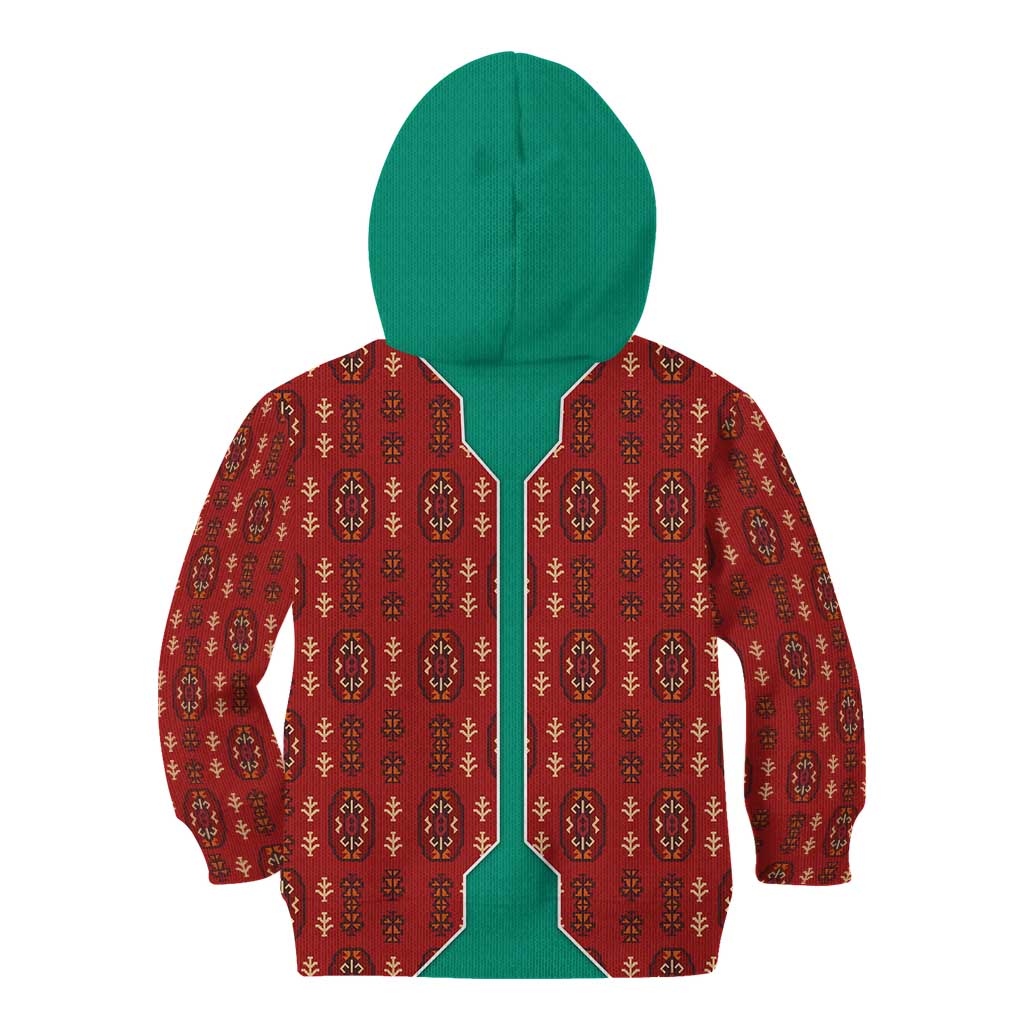 Turkmenistan Traditional Carpet Pattern Kid Hoodie with National Flag