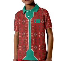 Turkmenistan Traditional Carpet Pattern Kid Polo Shirt with National Flag
