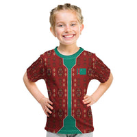 Turkmenistan Traditional Carpet Pattern Kid T Shirt with National Flag