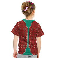 Turkmenistan Traditional Carpet Pattern Kid T Shirt with National Flag