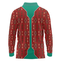 Turkmenistan Traditional Carpet Pattern Long Sleeve Polo Shirt with National Flag