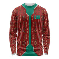 Turkmenistan Traditional Carpet Pattern Long Sleeve Shirt with National Flag