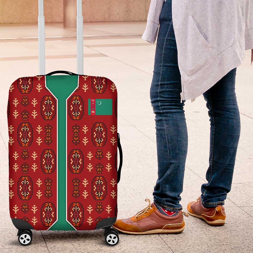 Turkmenistan Traditional Carpet Pattern Luggage Cover with National Flag