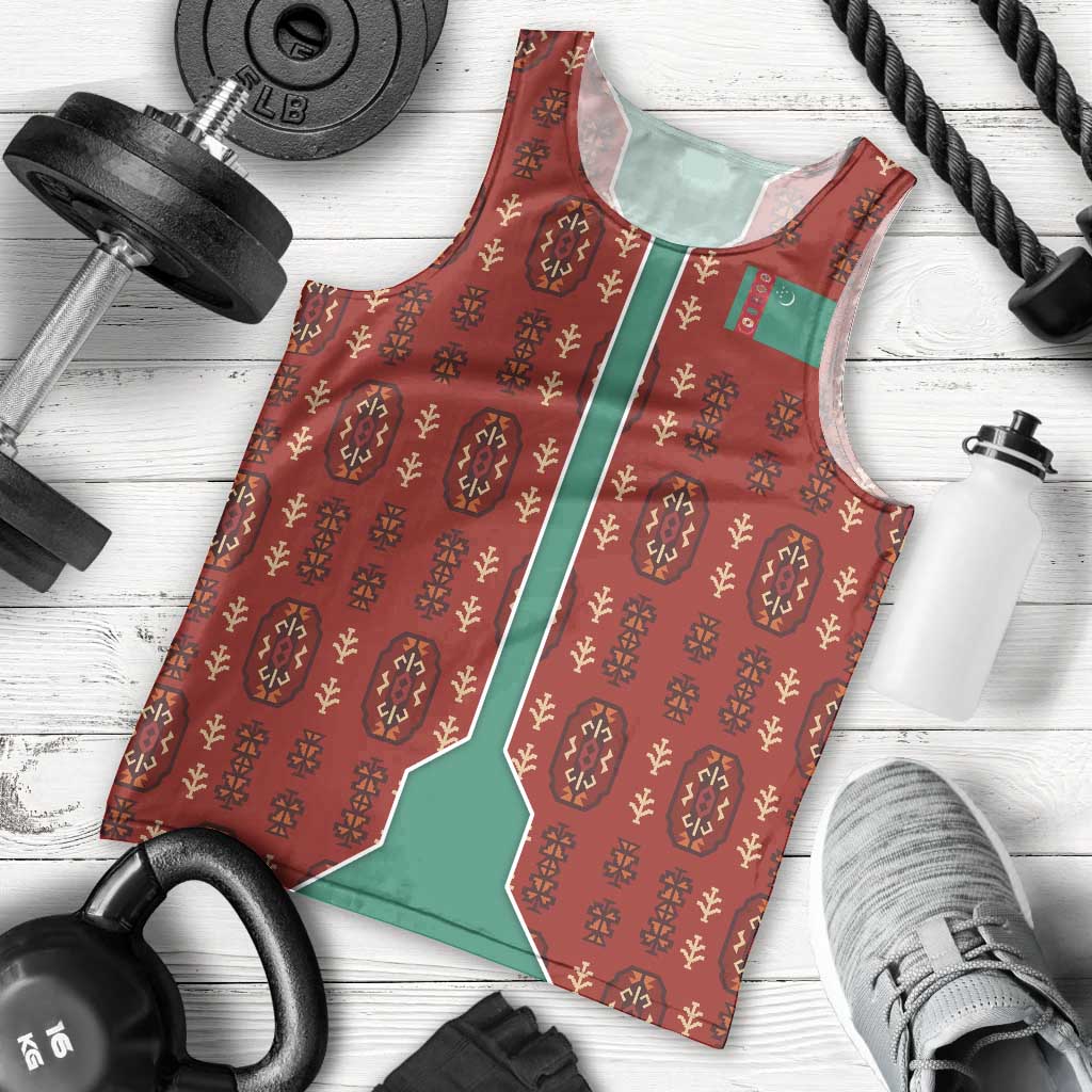 Turkmenistan Traditional Carpet Pattern Men Tank Top with National Flag