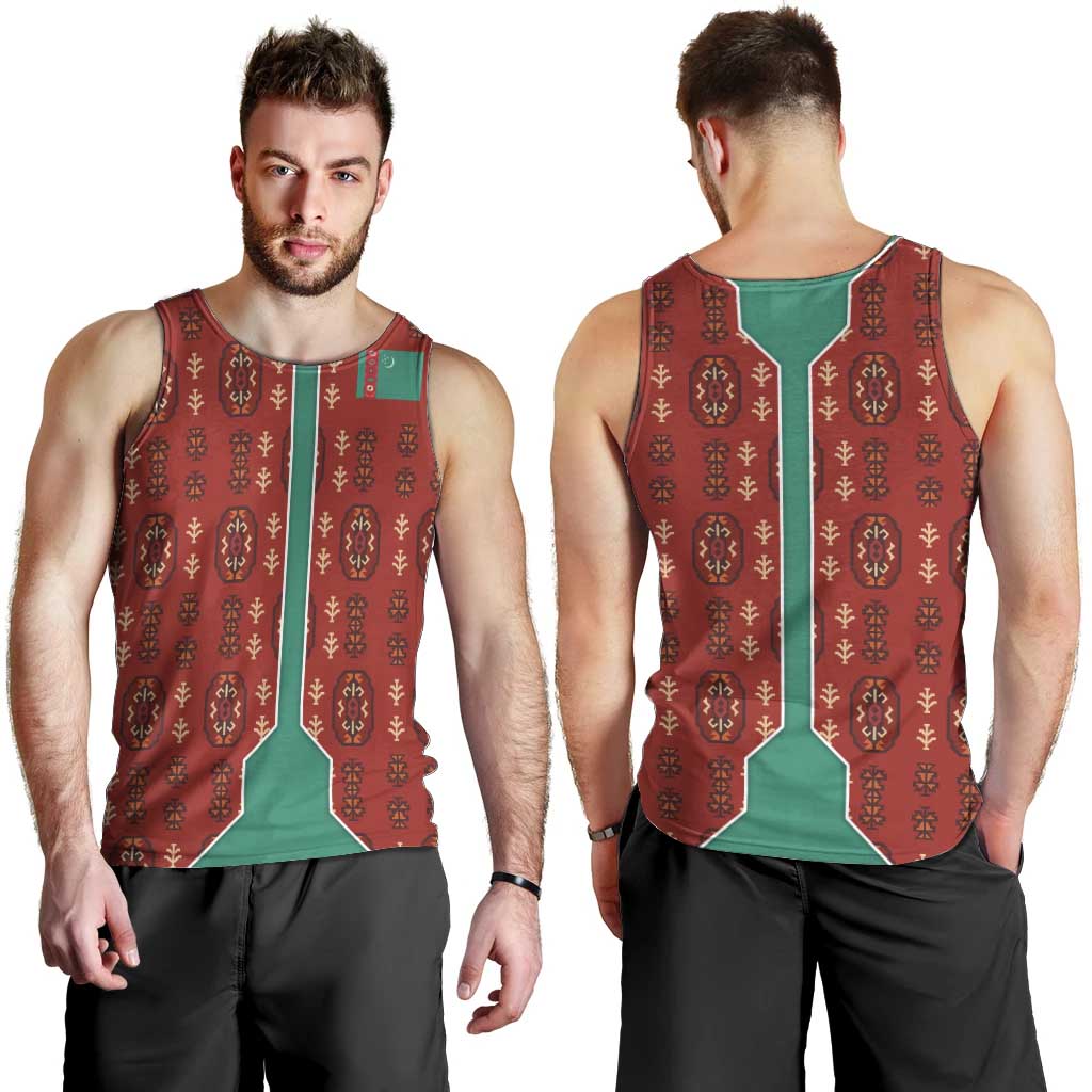 Turkmenistan Traditional Carpet Pattern Men Tank Top with National Flag