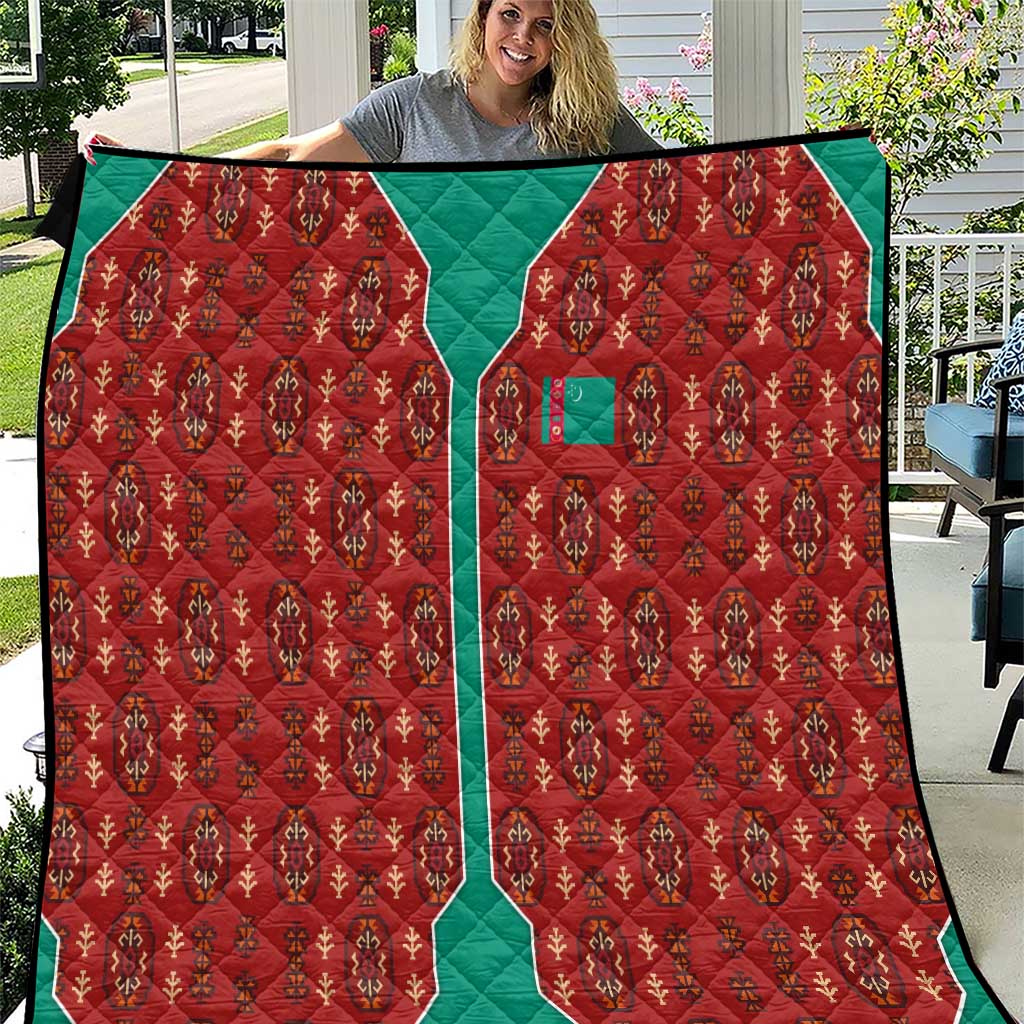 Turkmenistan Traditional Carpet Pattern Quilt with National Flag