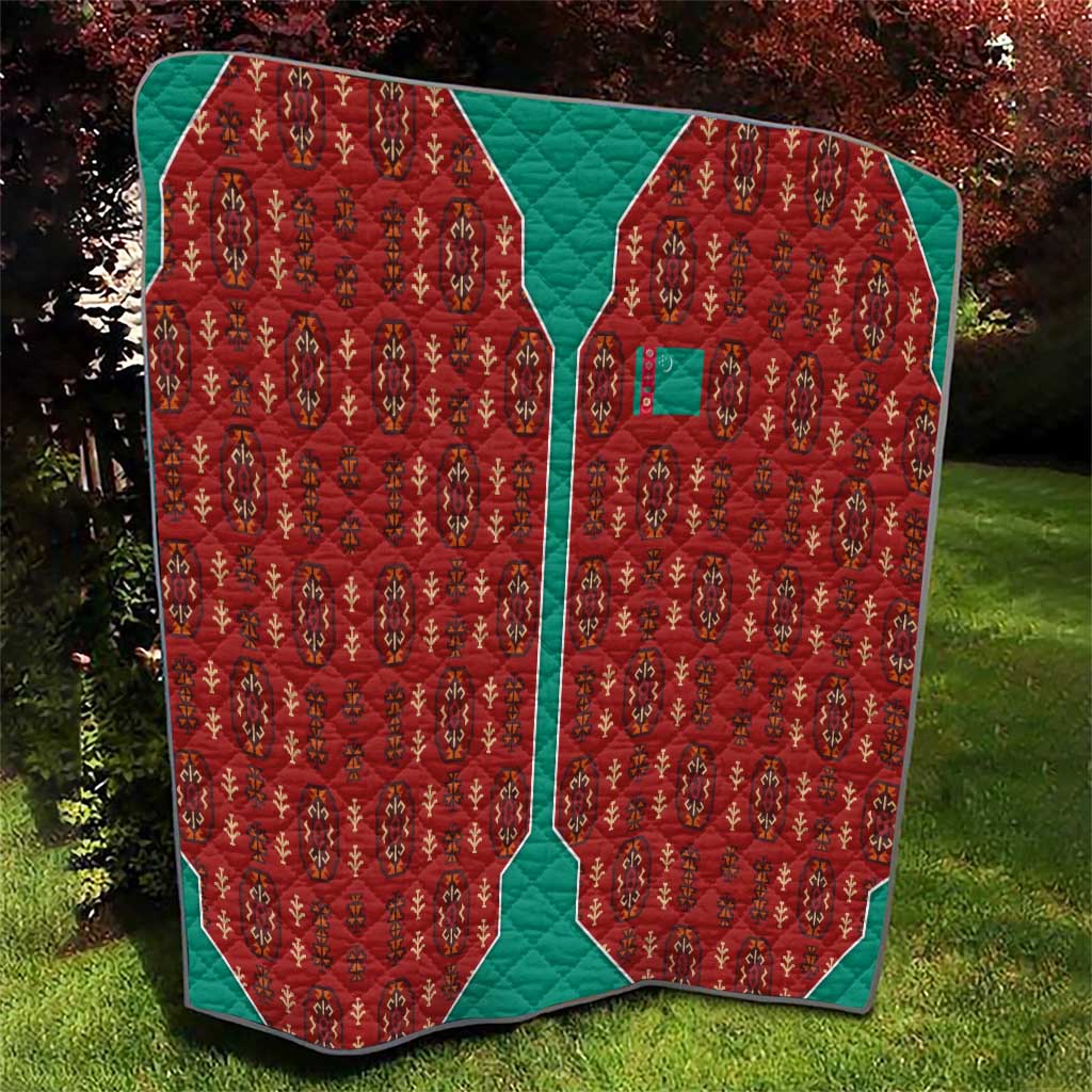 Turkmenistan Traditional Carpet Pattern Quilt with National Flag