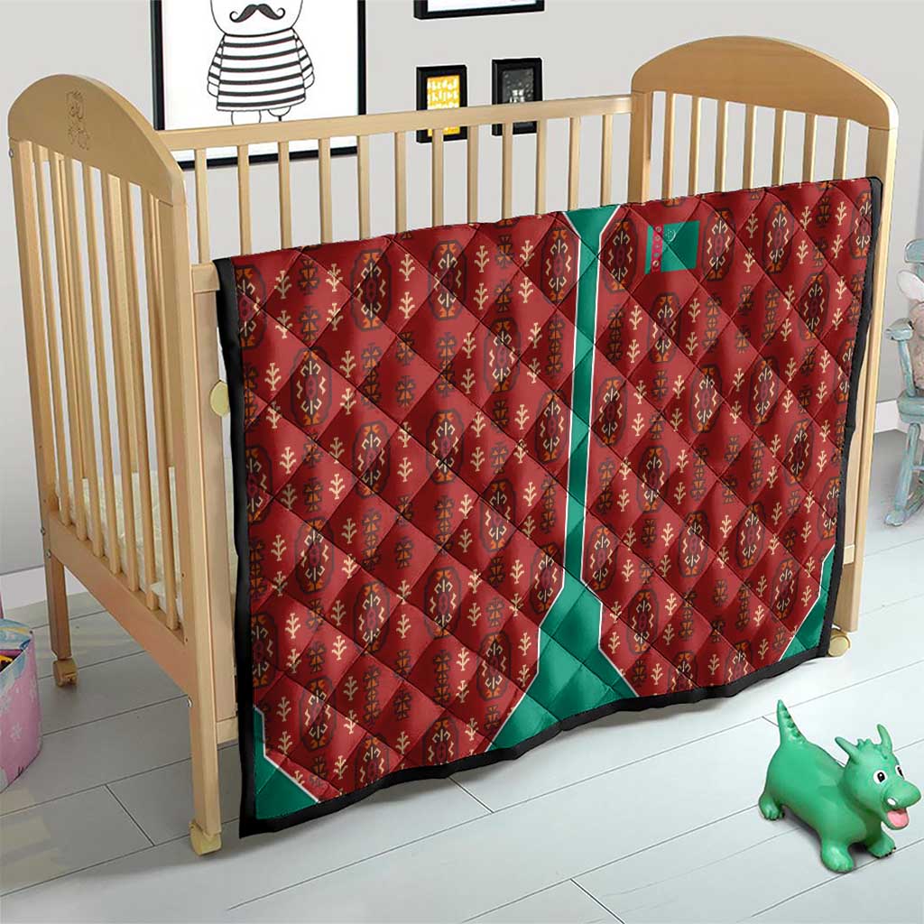 Turkmenistan Traditional Carpet Pattern Quilt with National Flag