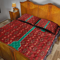 Turkmenistan Traditional Carpet Pattern Quilt Bed Set with National Flag