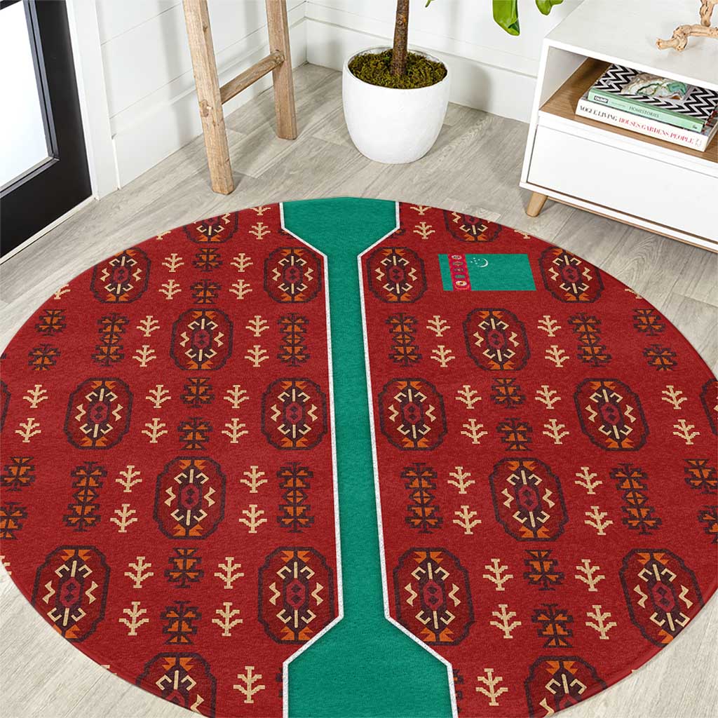 Turkmenistan Traditional Carpet Pattern Round Carpet with National Flag