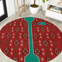 Turkmenistan Traditional Carpet Pattern Round Carpet with National Flag