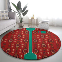 Turkmenistan Traditional Carpet Pattern Round Carpet with National Flag
