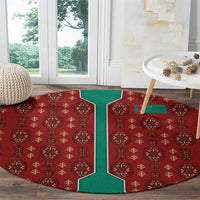 Turkmenistan Traditional Carpet Pattern Round Carpet with National Flag