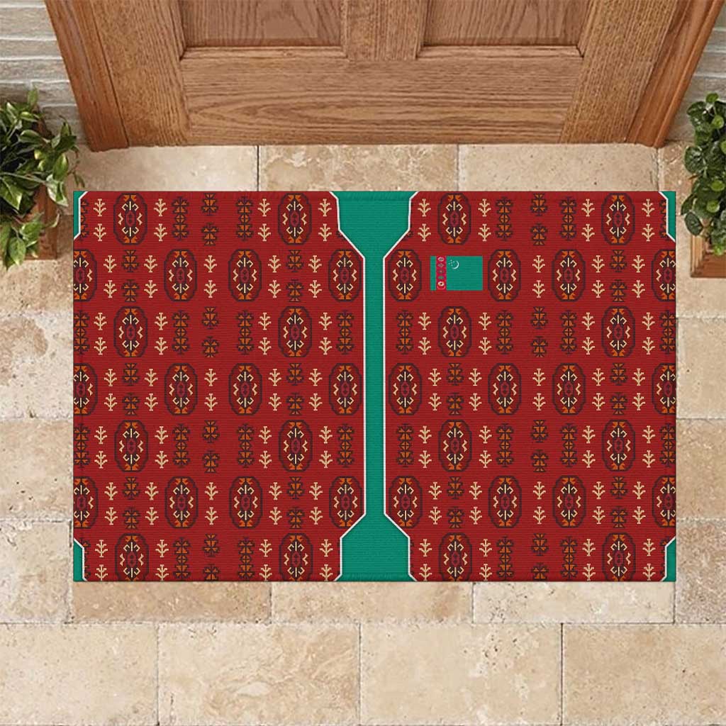 Turkmenistan Traditional Carpet Pattern Rubber Doormat with National Flag