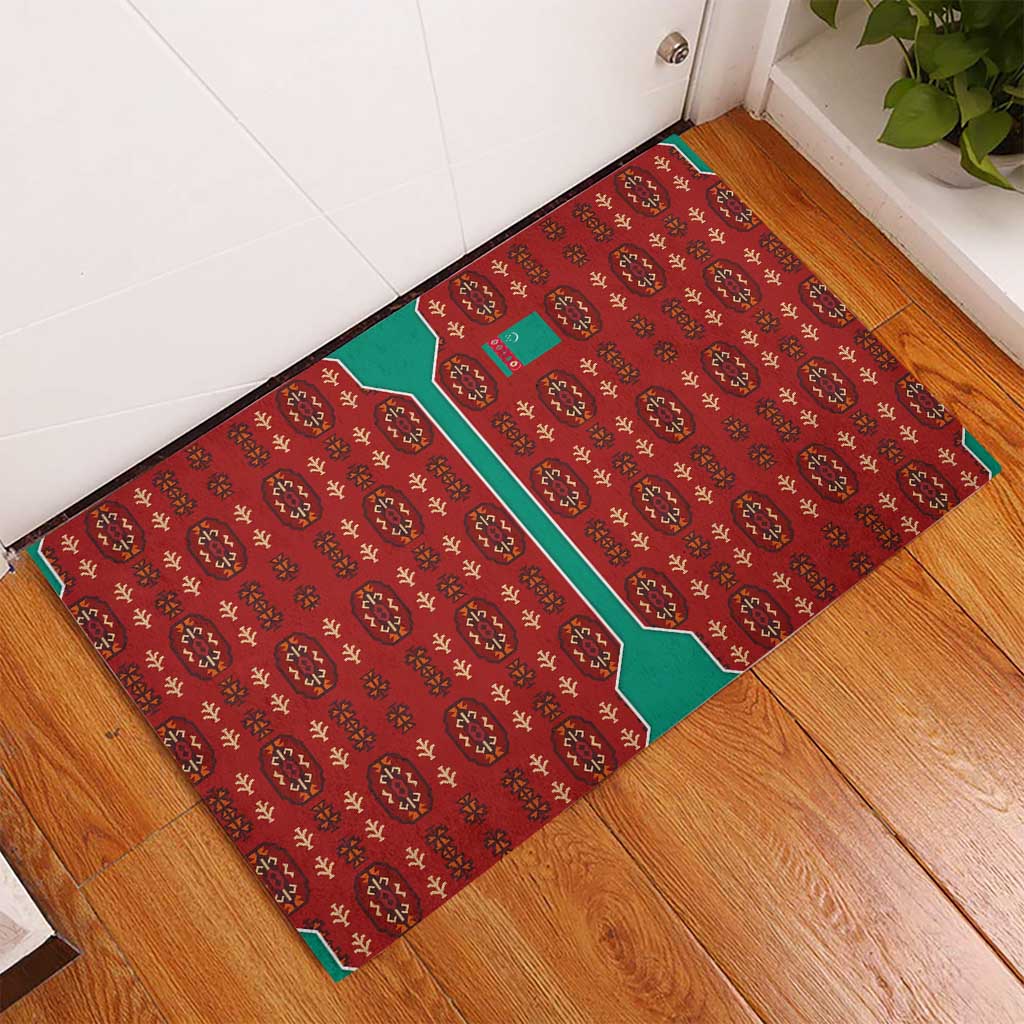 Turkmenistan Traditional Carpet Pattern Rubber Doormat with National Flag