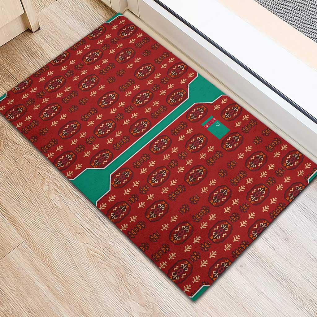 Turkmenistan Traditional Carpet Pattern Rubber Doormat with National Flag