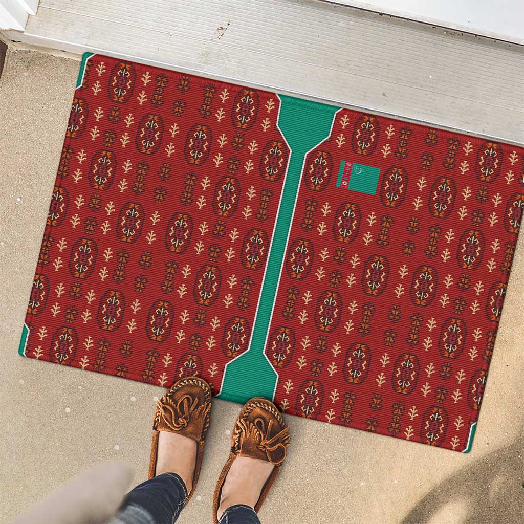 Turkmenistan Traditional Carpet Pattern Rubber Doormat with National Flag