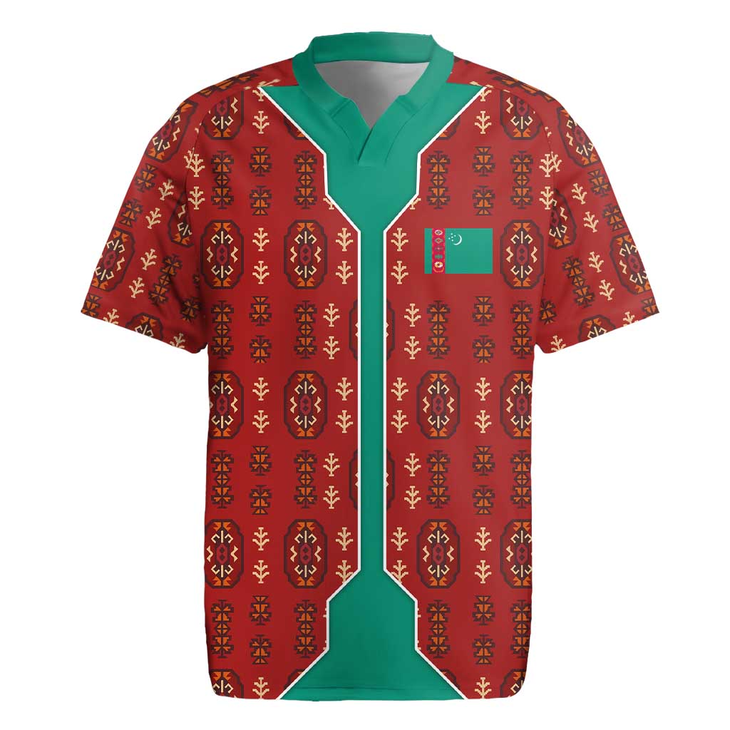Turkmenistan Traditional Carpet Pattern Rugby Jersey with National Flag