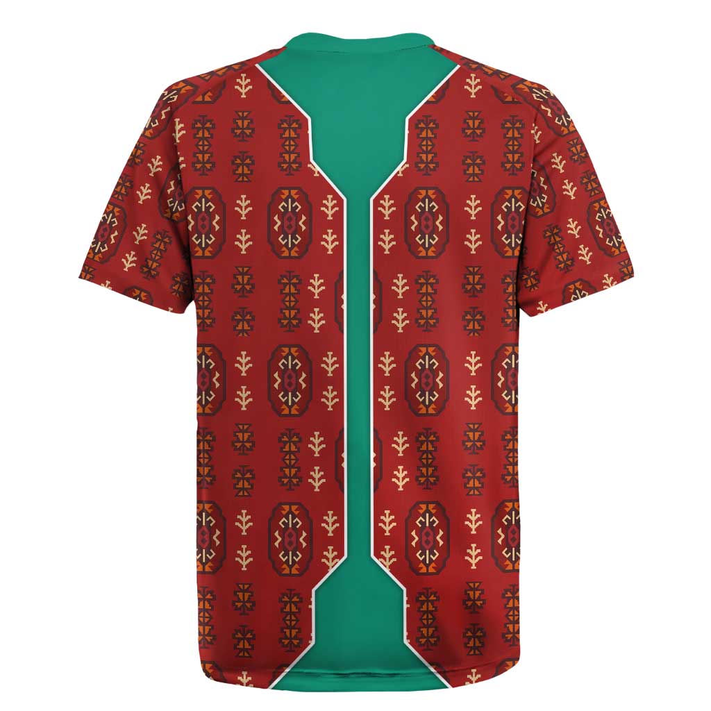 Turkmenistan Traditional Carpet Pattern Rugby Jersey with National Flag