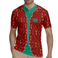 Turkmenistan Traditional Carpet Pattern Rugby Jersey with National Flag