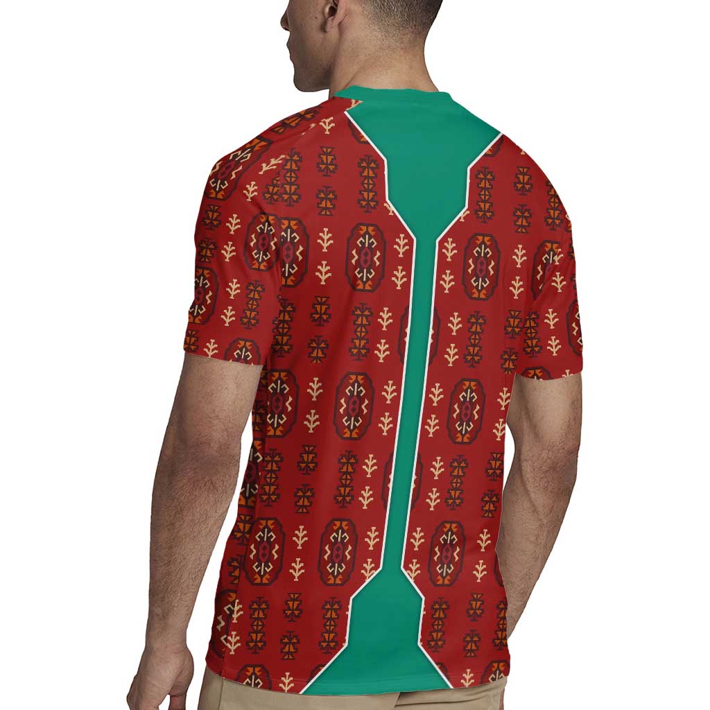 Turkmenistan Traditional Carpet Pattern Rugby Jersey with National Flag