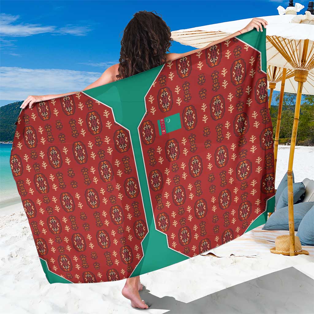 Turkmenistan Traditional Carpet Pattern Sarong with National Flag