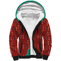 Turkmenistan Traditional Carpet Pattern Sherpa Hoodie with National Flag