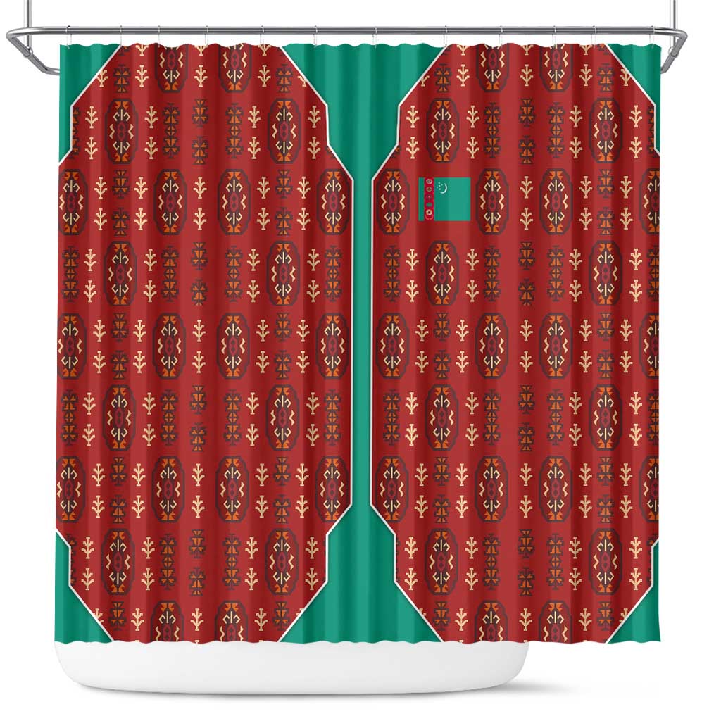 Turkmenistan Traditional Carpet Pattern Shower Curtain with National Flag