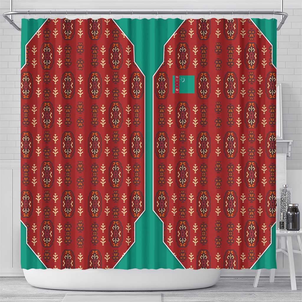 Turkmenistan Traditional Carpet Pattern Shower Curtain with National Flag