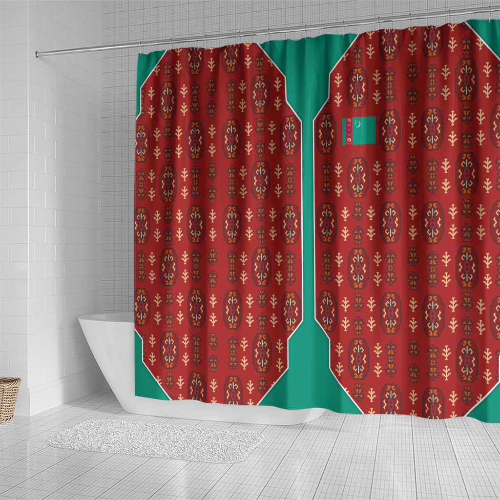 Turkmenistan Traditional Carpet Pattern Shower Curtain with National Flag