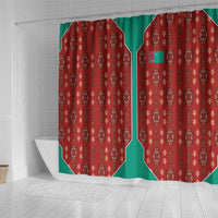 Turkmenistan Traditional Carpet Pattern Shower Curtain with National Flag
