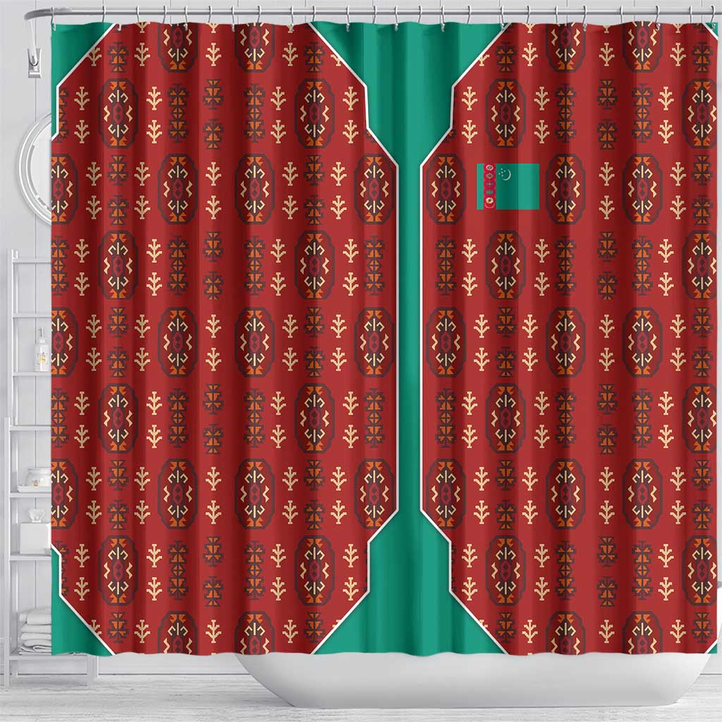 Turkmenistan Traditional Carpet Pattern Shower Curtain with National Flag