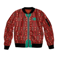 Turkmenistan Traditional Carpet Pattern Sleeve Zip Bomber Jacket with National Flag