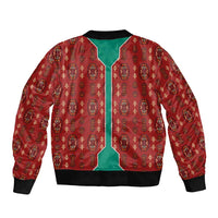Turkmenistan Traditional Carpet Pattern Sleeve Zip Bomber Jacket with National Flag