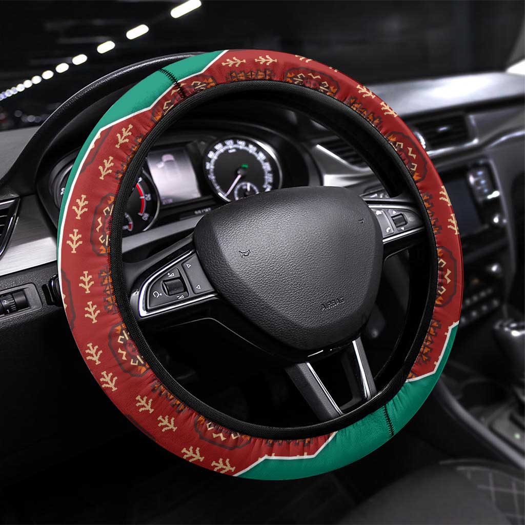 Turkmenistan Traditional Carpet Pattern Steering Wheel Cover with National Flag