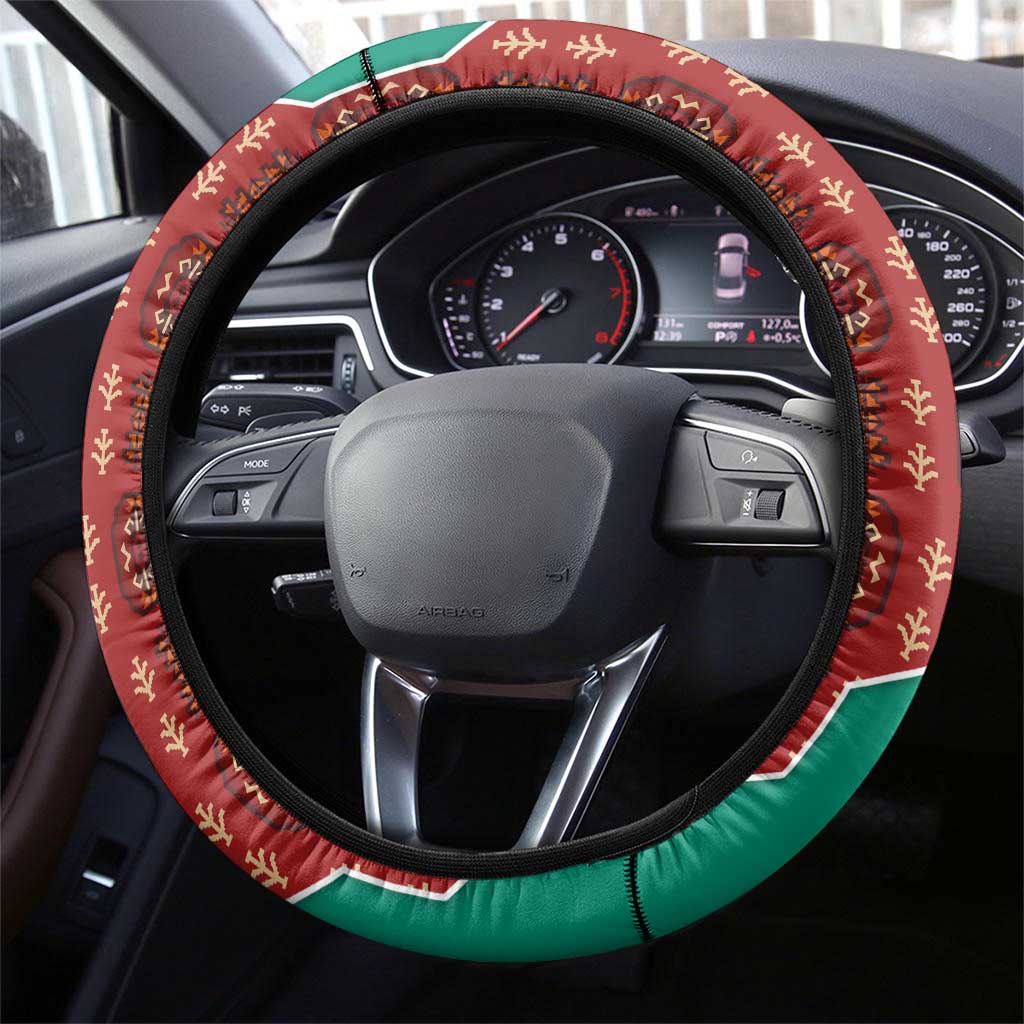 Turkmenistan Traditional Carpet Pattern Steering Wheel Cover with National Flag