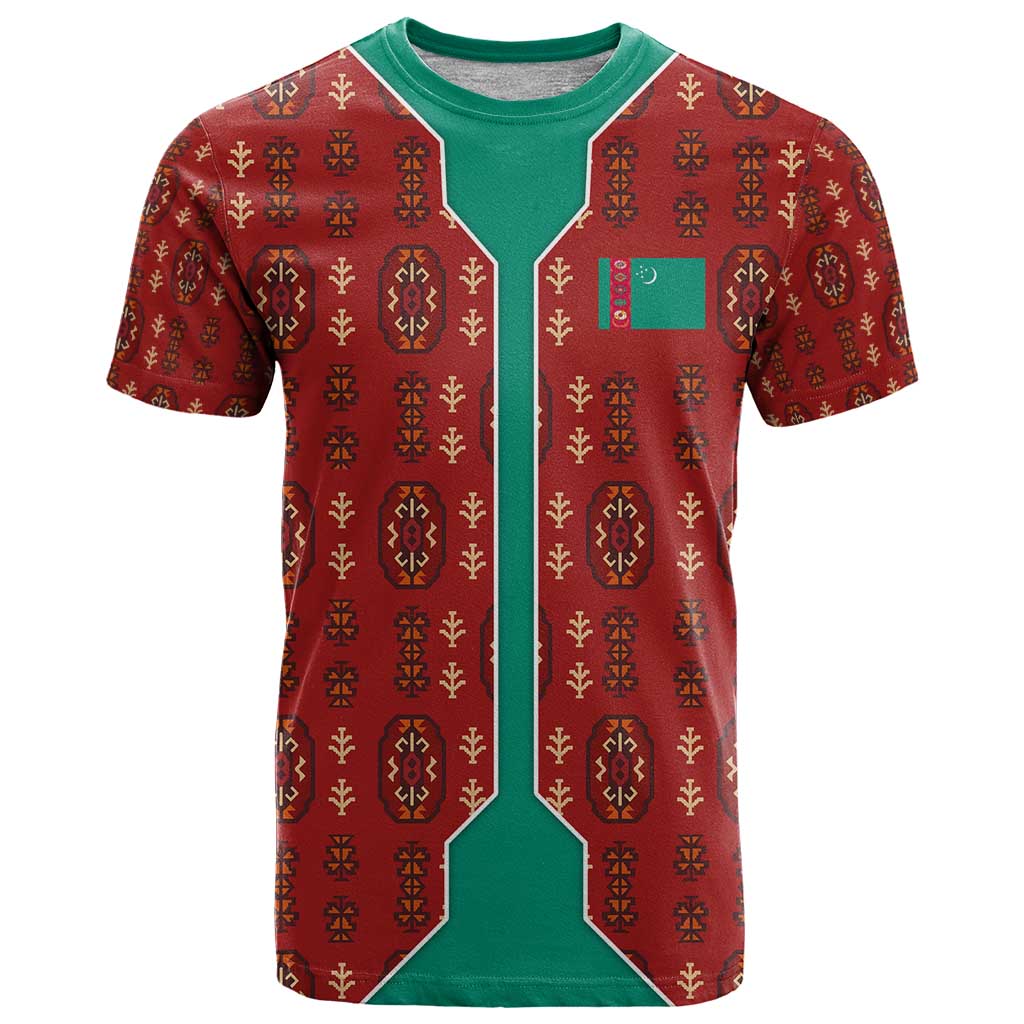 Turkmenistan Traditional Carpet Pattern T Shirt with National Flag