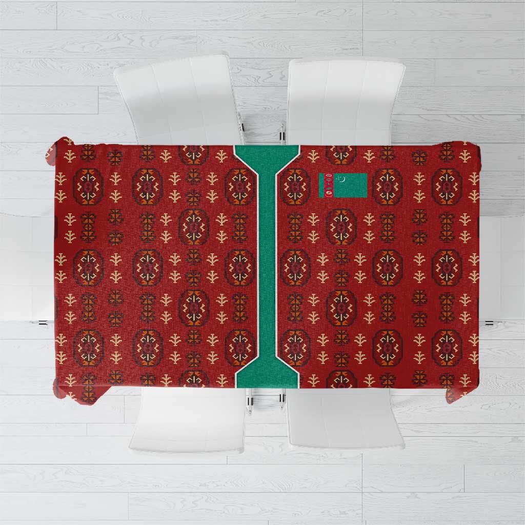 Turkmenistan Traditional Carpet Pattern Tablecloth with National Flag